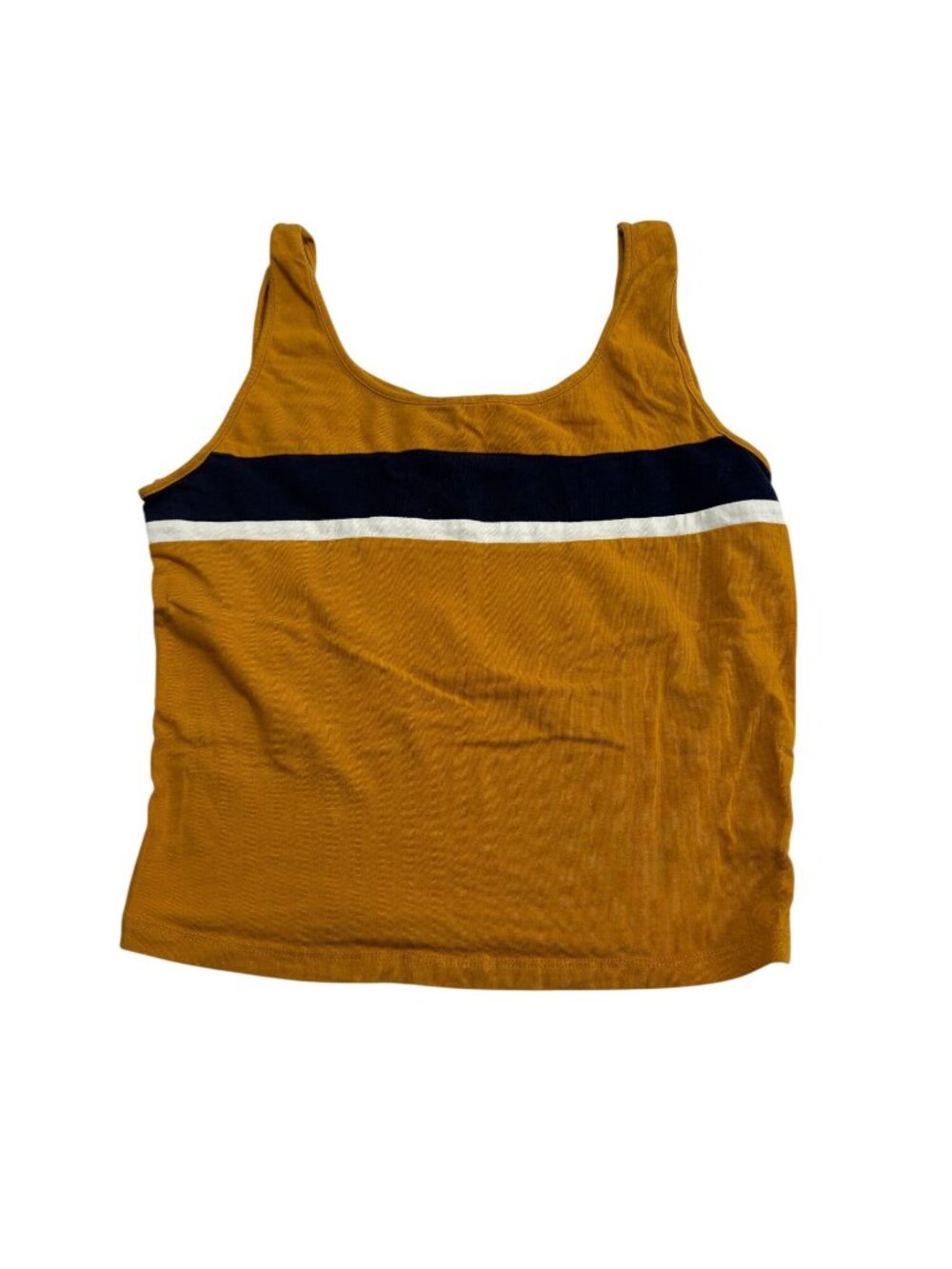 Active USA Womens Tank Top Medium Yellow Navy Stripe Casual Cotton Blend